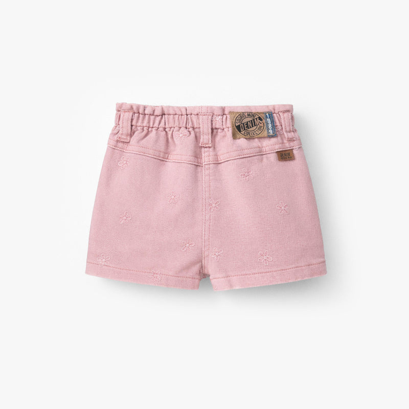 Souris Mini Short rose en denim avec broderies de fleurs