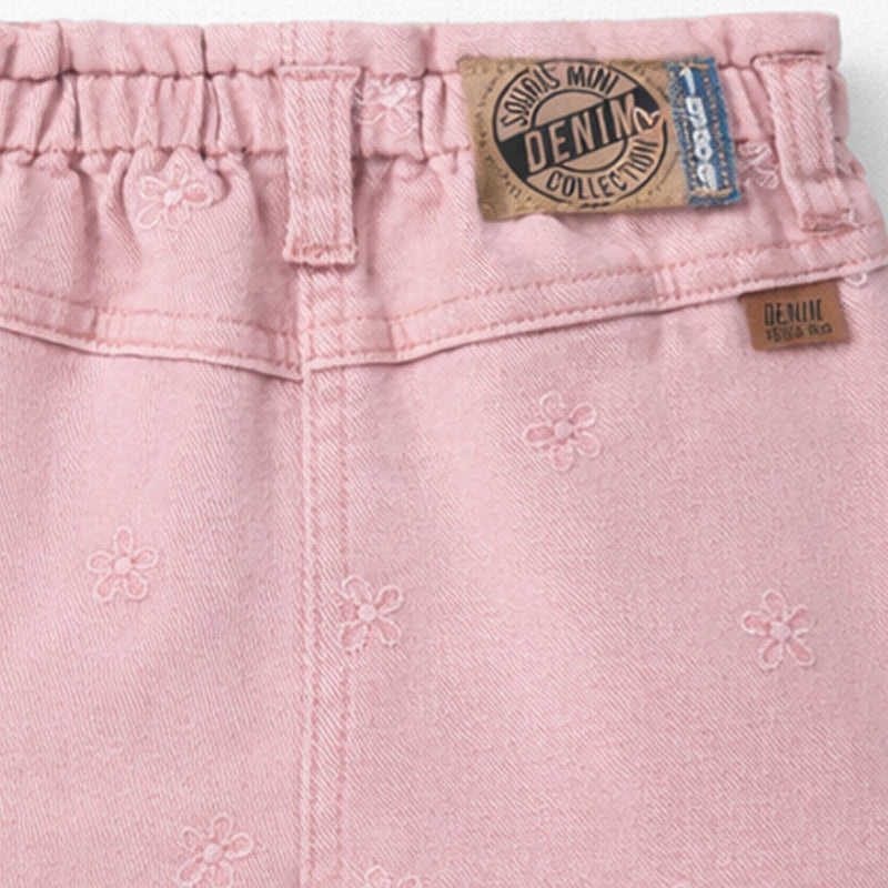 Souris Mini Short rose en denim avec broderies de fleurs