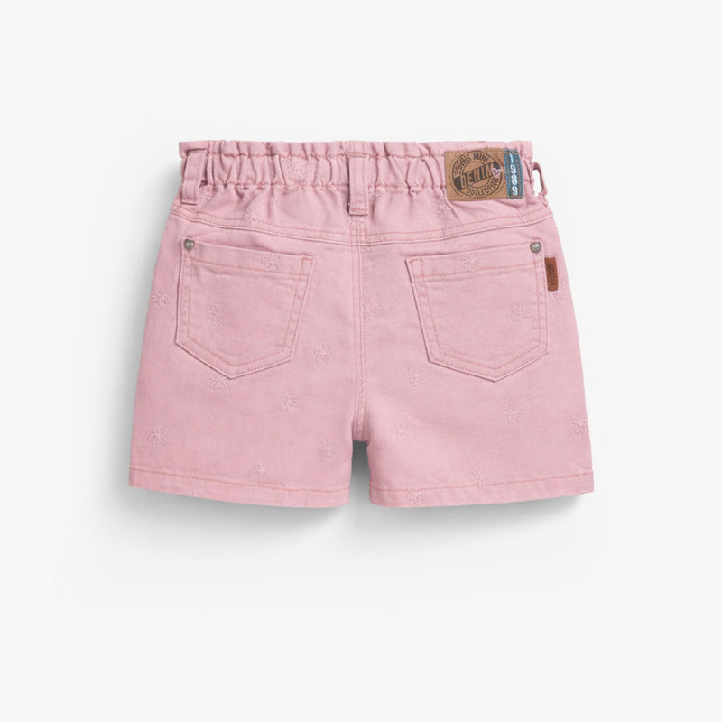 Souris Mini Short rose en denim avec broderies de fleurs