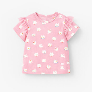 Souris Mini T-shirt rose à motifs de chats