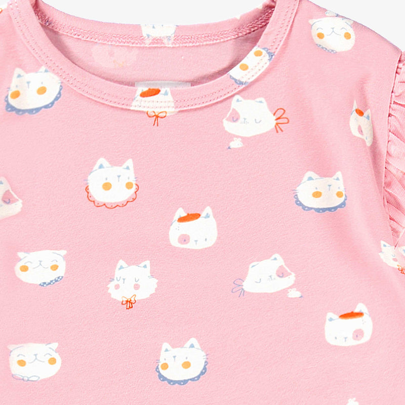 Souris Mini T-shirt rose à motifs de chats