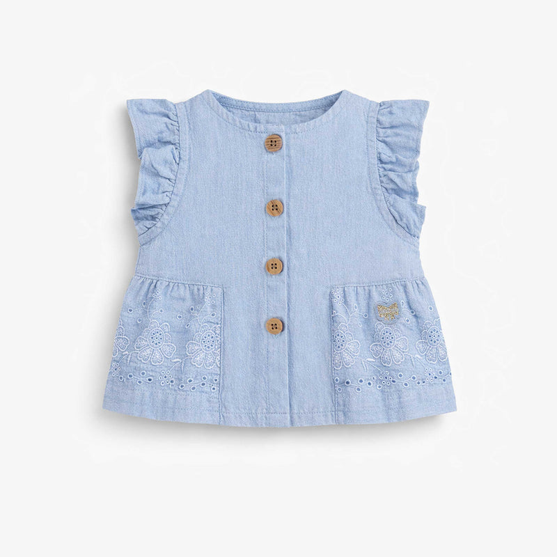 Souris Mini Blouse bleue avec broderie anglaise