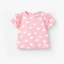 Souris Mini T-shirt rose à motifs de chats
