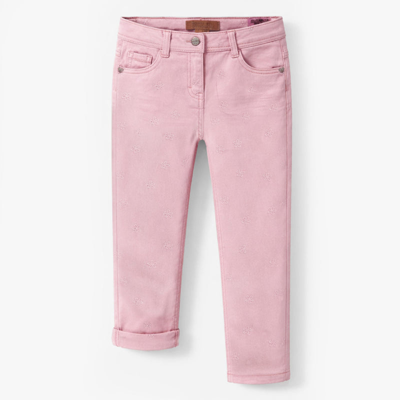 Souris Mini Jean rose avec broderies de fleurs