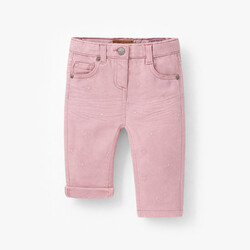 Souris Mini Jean rose avec broderies de fleurs