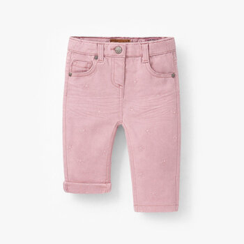 Souris Mini Jean rose avec broderies de fleurs
