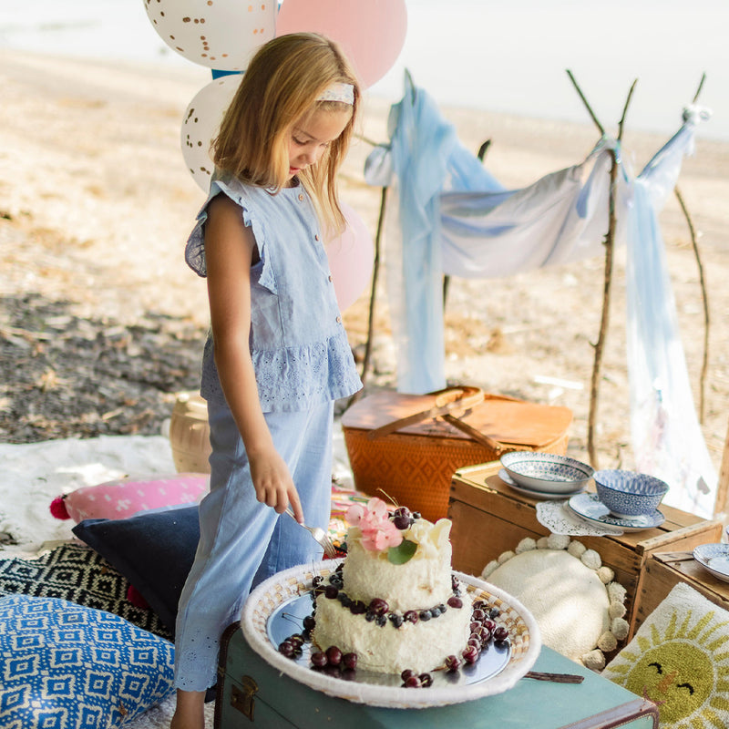 Souris Mini Blouse bleue avec broderie anglaise