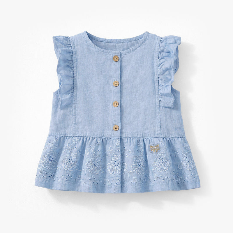 Souris Mini Blouse bleue avec broderie anglaise