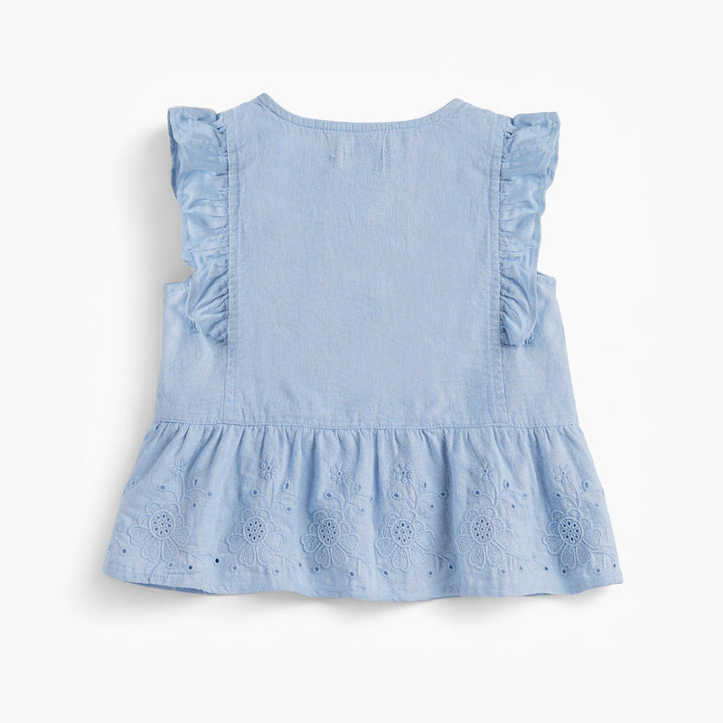 Souris Mini Blouse bleue avec broderie anglaise