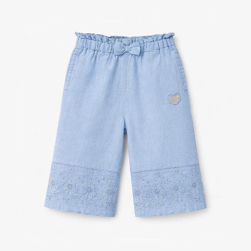 Souris Mini Pantalon bleu avec broderie anglaise