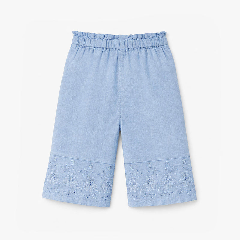 Souris Mini Pantalon bleu avec broderie anglaise