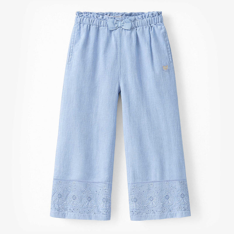 Souris Mini Pantalon bleu avec broderie anglaise