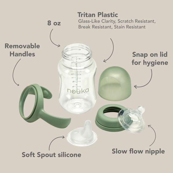 Ñouka Biberon de transition / tasse à bec 8oz. - Moss (0+ m)