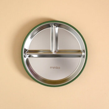 Minika Assiette en acier avec succion en silicone - Leaf