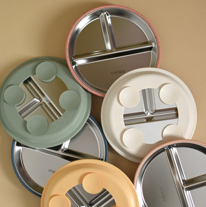 Minika Assiette en acier avec succion en silicone - Leaf
