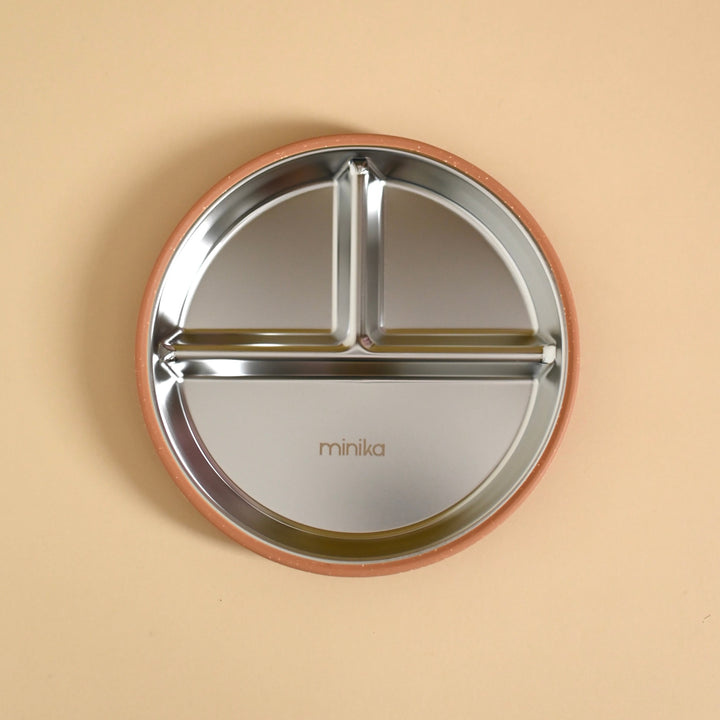 Minika Assiette en acier avec succion en silicone - Almond