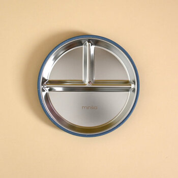 Minika Assiette en acier avec succion en silicone - Indigo