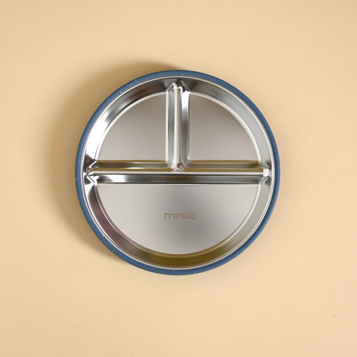 Minika Assiette en acier avec succion en silicone - Indigo
