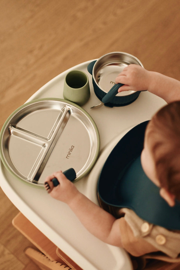 Minika Assiette en acier avec succion en silicone - Indigo