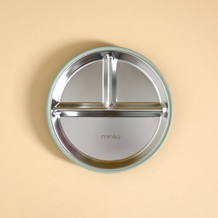 Minika Assiette en acier avec succion en silicone - Sage