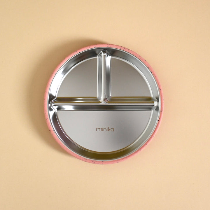Minika Assiette en acier avec succion en silicone - Sorbet