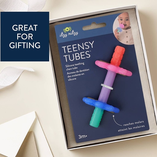 Itzy Ritzy Teensy tubes- Silicone teething chew tube - Pink rainbow