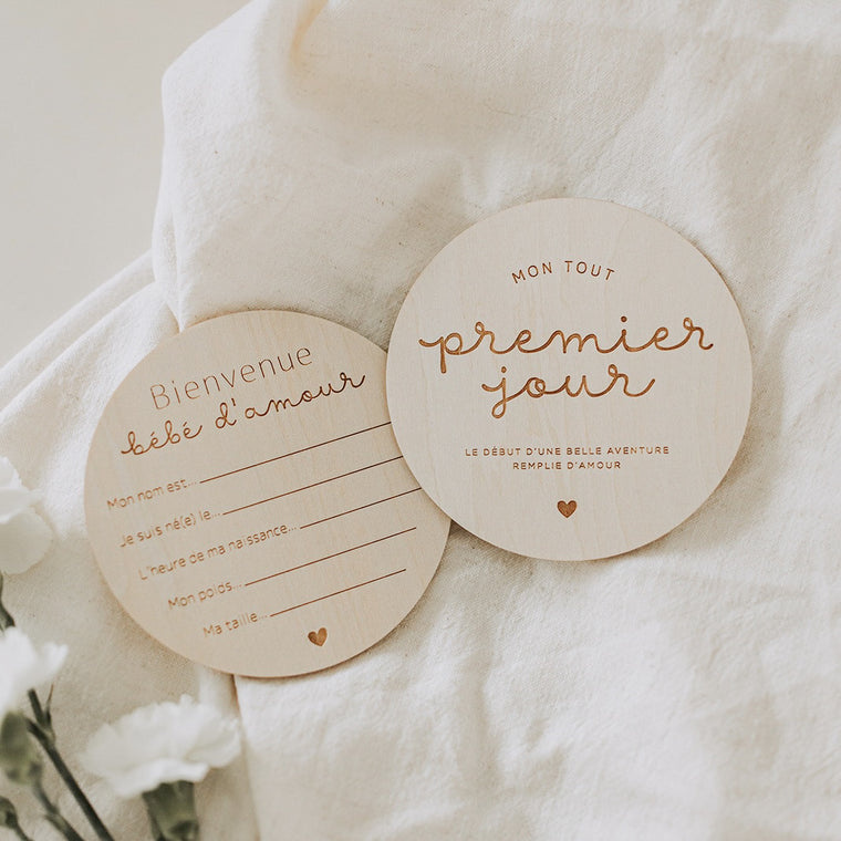Le Petit Tableau Noir Pastille de bois - Naissance - Reversible
