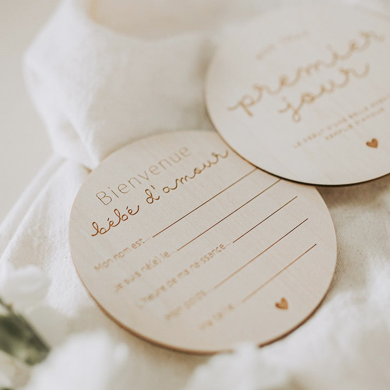 Le Petit Tableau Noir Pastille de bois - Naissance - Reversible