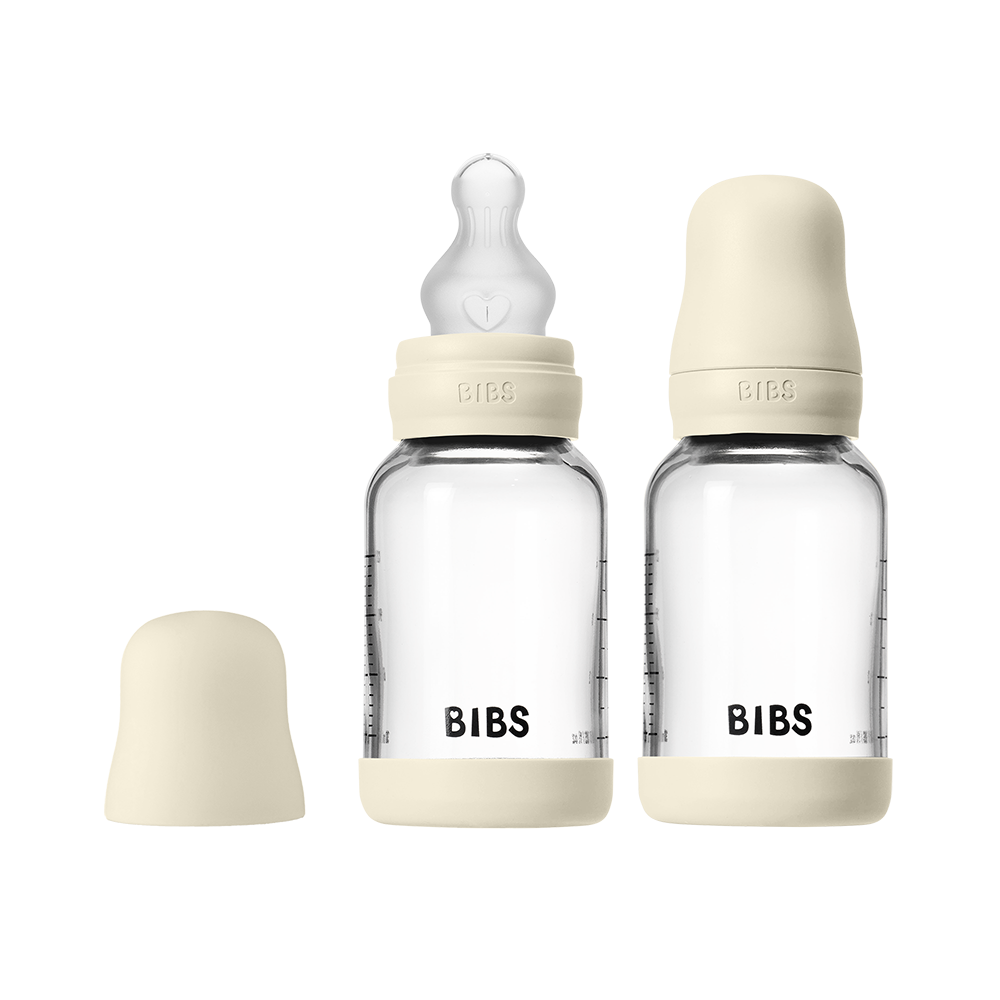 Bibs Bouteille en verre (2-pk) 120ml - Slow flow - Ivory