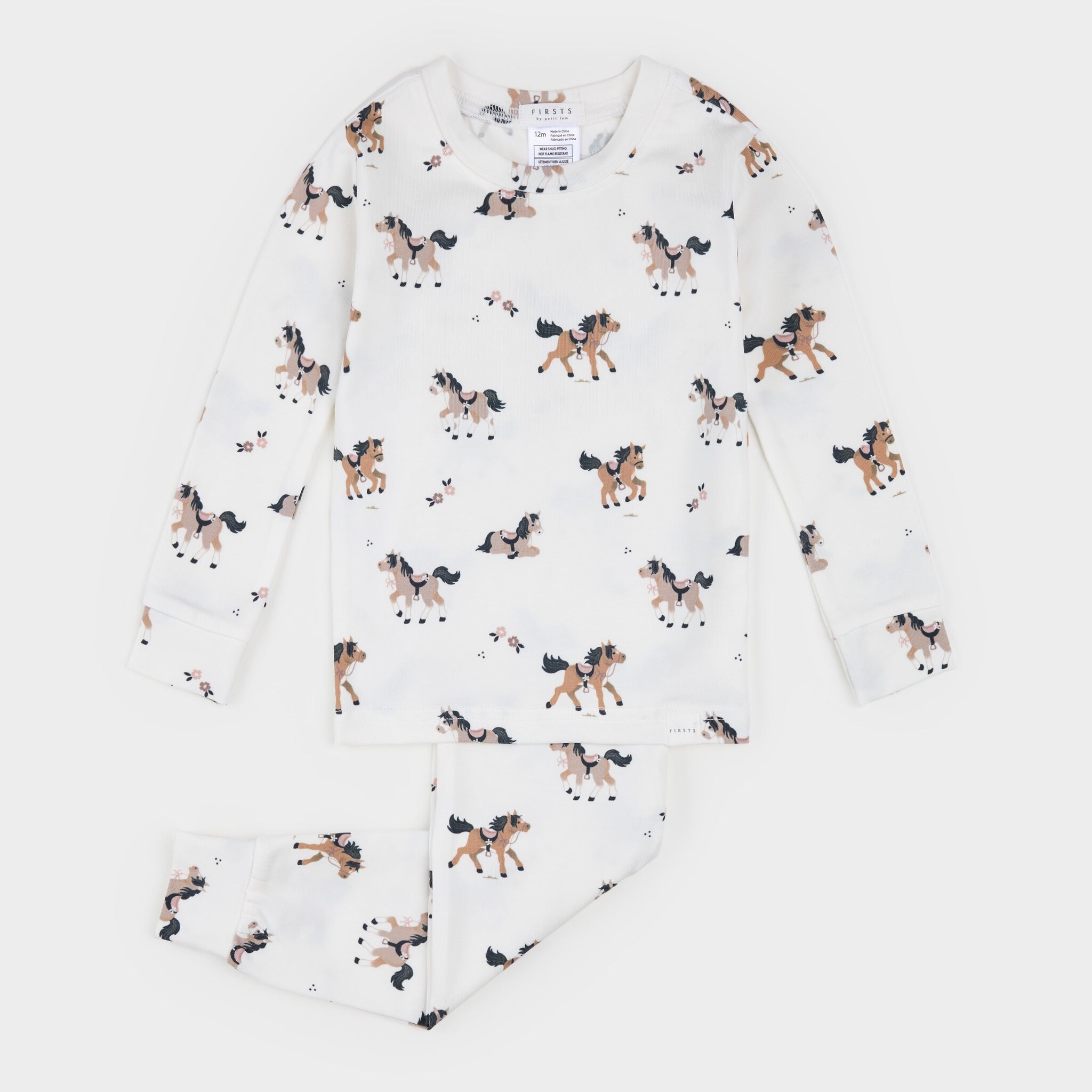 Petit Lem Ensemble pyjamas Cheval/fleurs - Off white