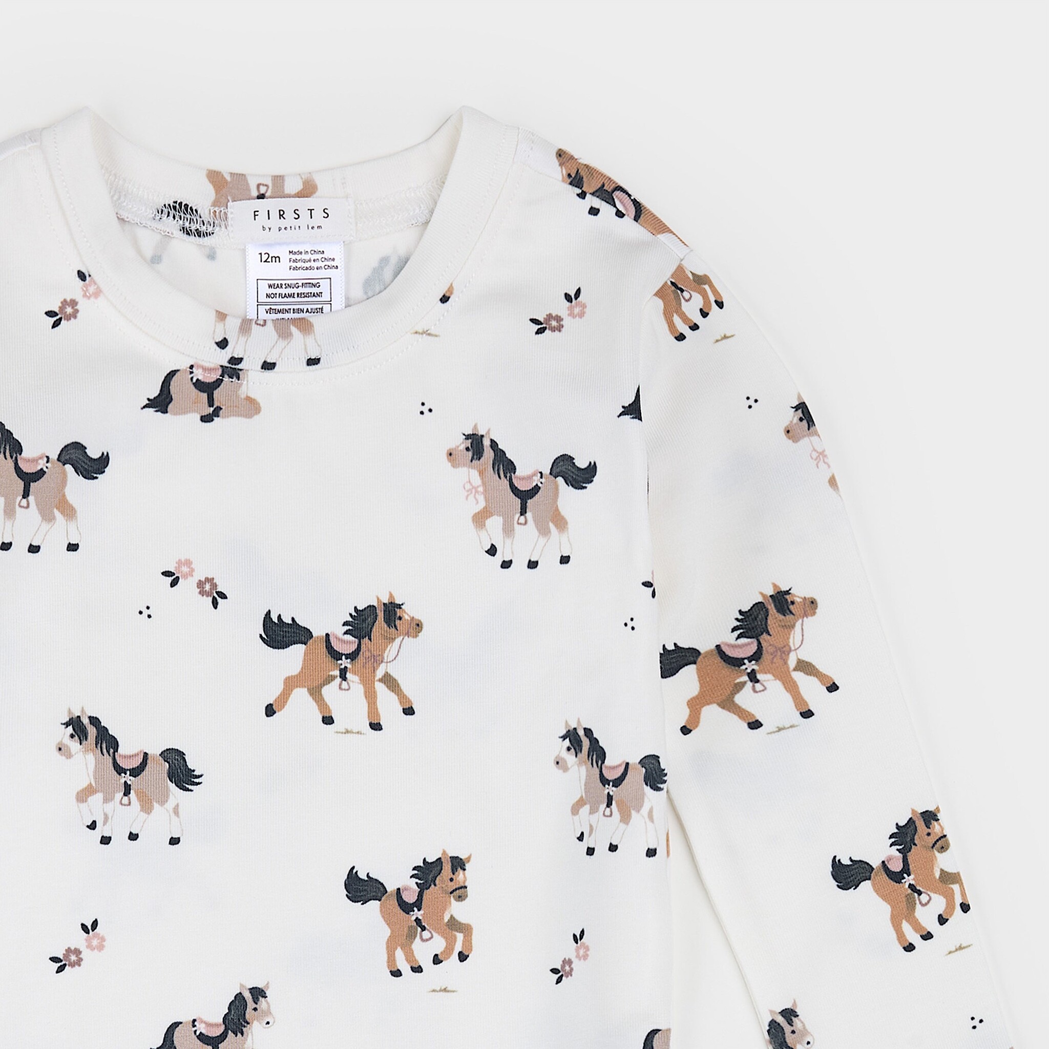 Petit Lem Ensemble pyjamas Cheval/fleurs - Off white
