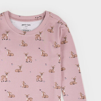 Petit Lem Ensemble pyjama LunaKnit mauve à imprimé faons d'automne
