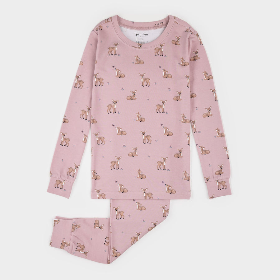 Petit Lem Ensemble pyjama LunaKnit mauve à imprimé faons d'automne