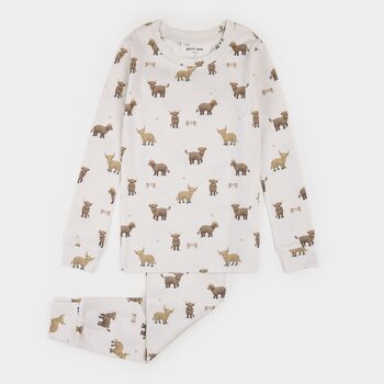 Petit Lem Ensemble pyjama LunaKnit crème à imprimé vaches écossaises
