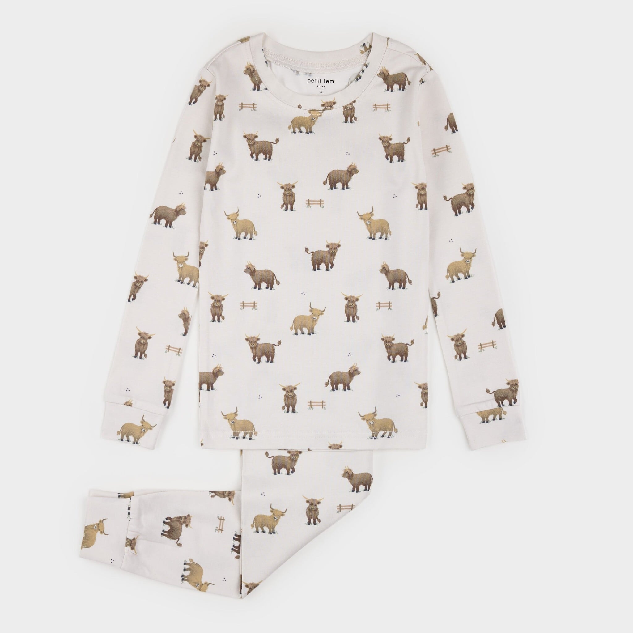Petit Lem Ensemble pyjama LunaKnit crème à imprimé vaches écossaises
