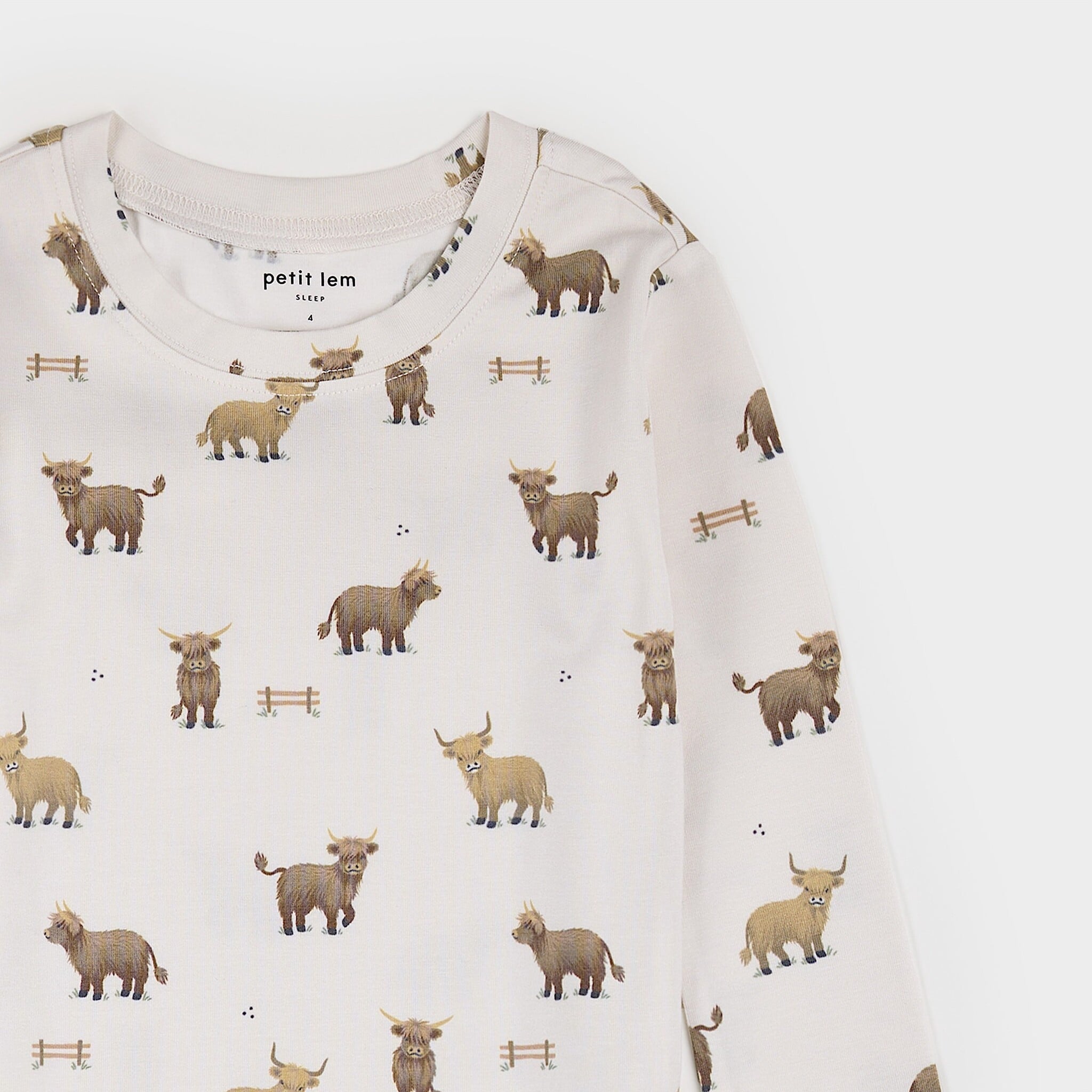 Petit Lem Ensemble pyjama LunaKnit crème à imprimé vaches écossaises