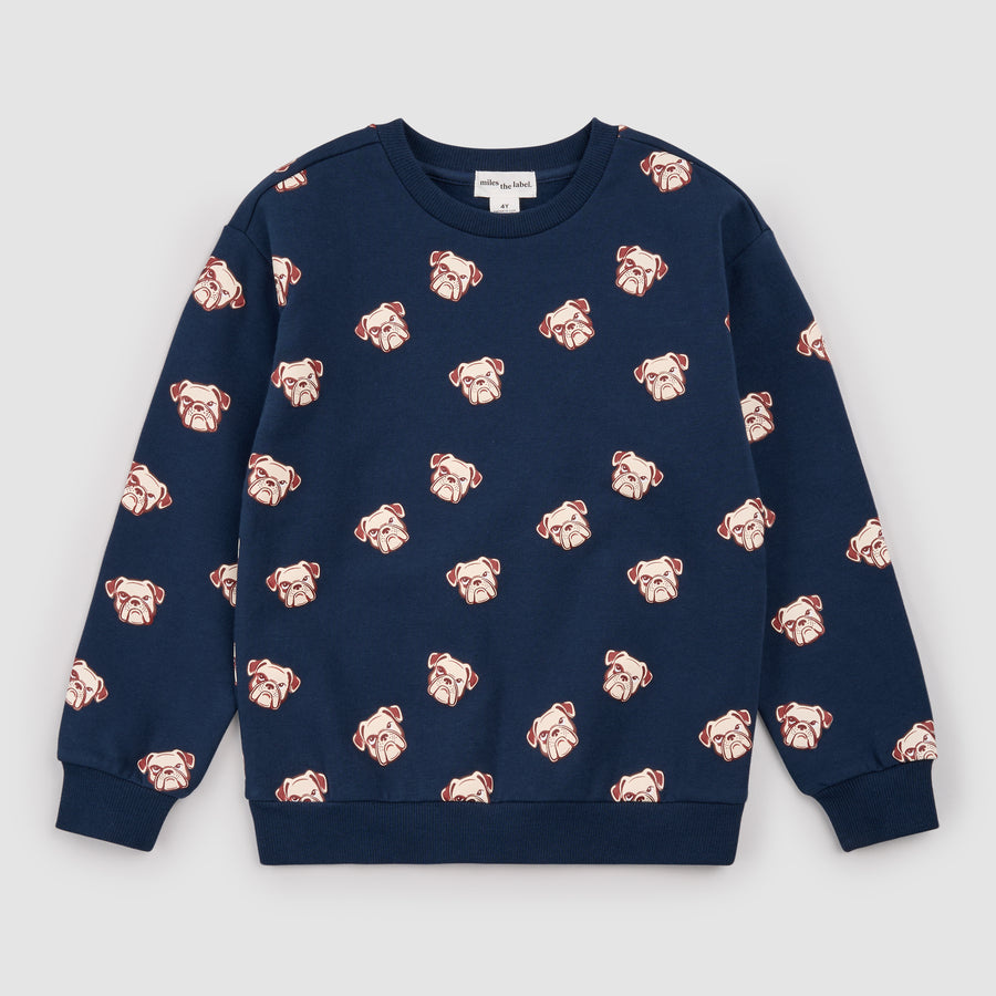 Miles the label Chandail bleu marine à imprimé bouledogues