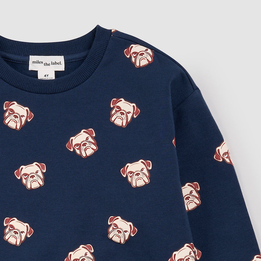 Miles the label Chandail bleu marine à imprimé bouledogues