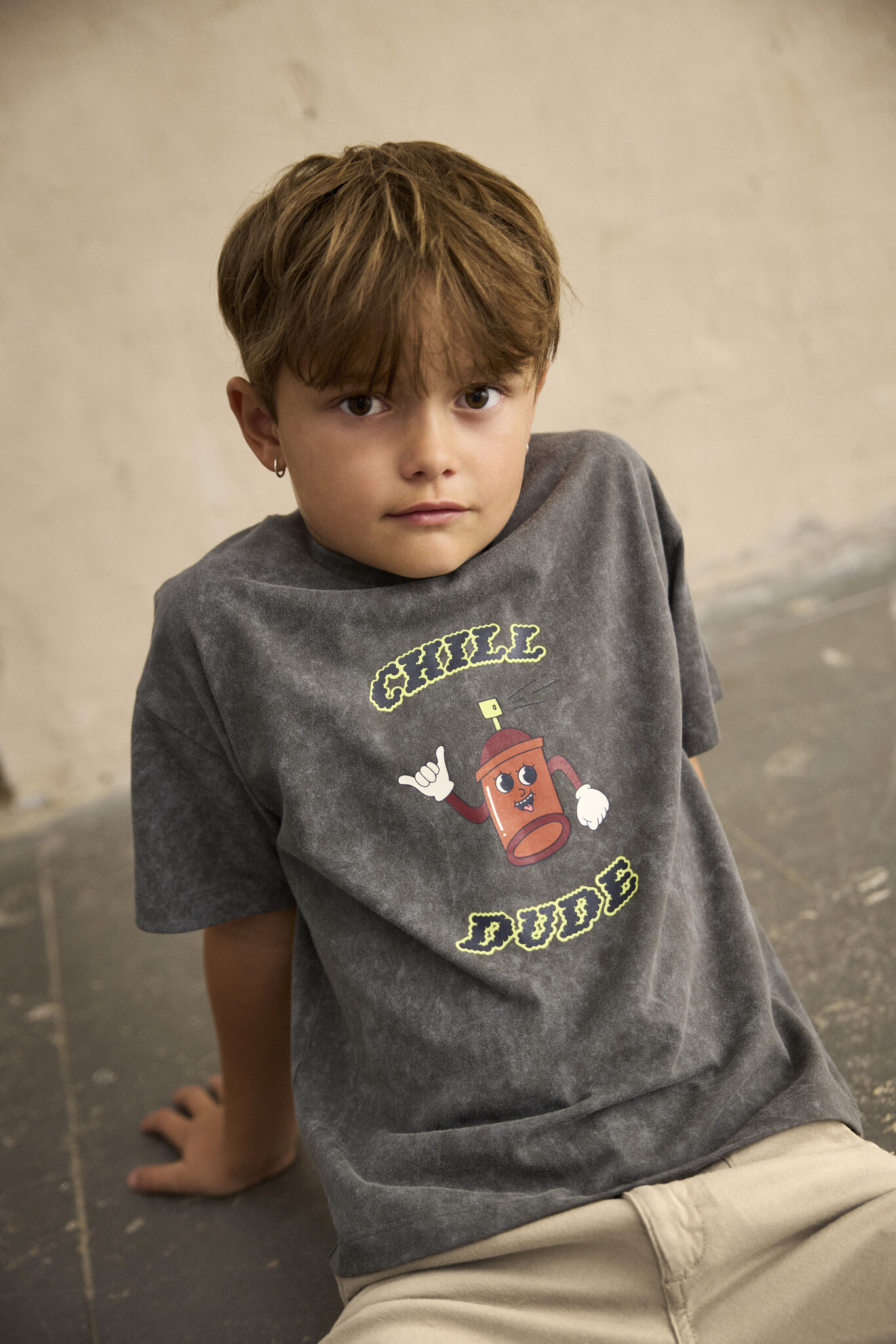 minymo T-shirt délavé ''Chill dude'' - Iron oxide