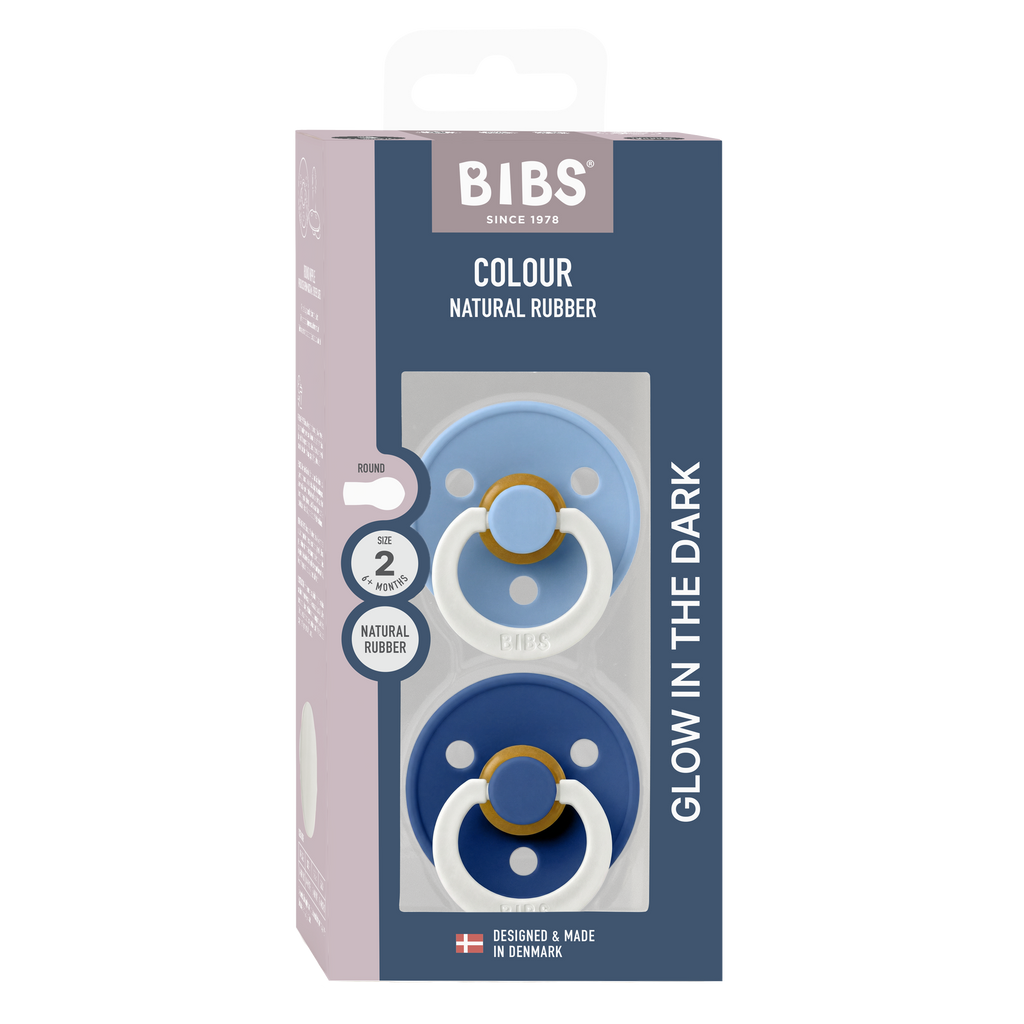 Bibs Set of 2 pacifiers latex - Sky blue / Cornflower - ''Glow in the dark''