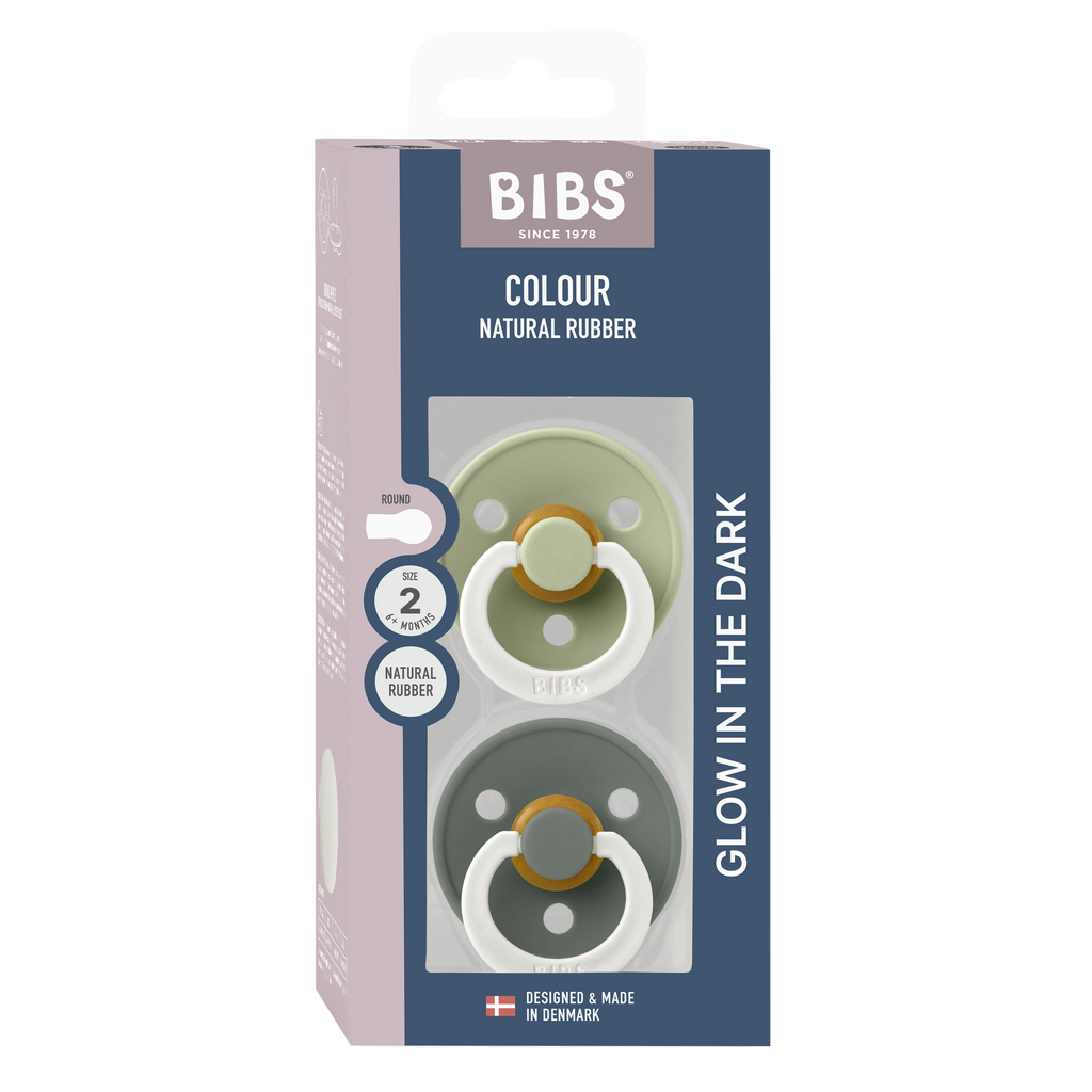 Bibs Set of 2 pacifiers latex - Sage / Pine - ''Glow in the dark''