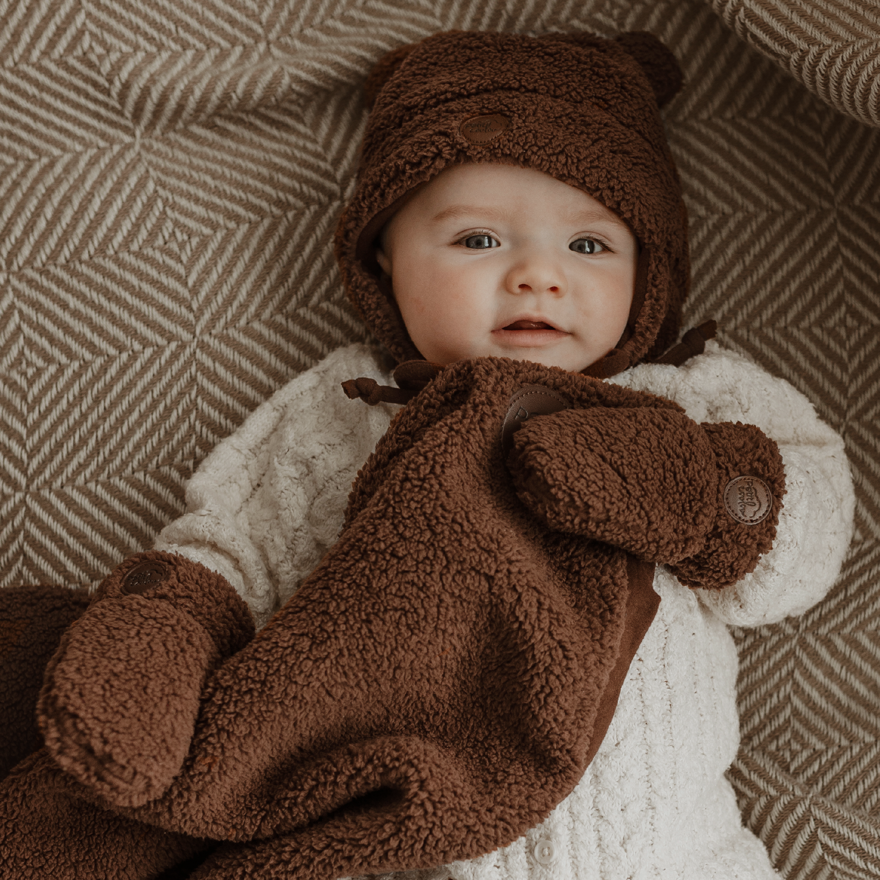 Petit Coulou Mitaine d'hiver en sherpa pour bébé - Brun