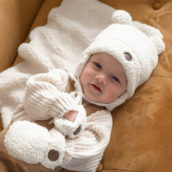 Petit Coulou Mitaine d'hiver en sherpa pour bébé - Crème