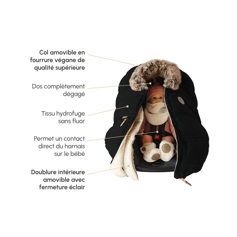 Petit Coulou Housse 3 saisons pour siège d'auto - Cols interchangeables (-30°C à 15°C) - Onyx