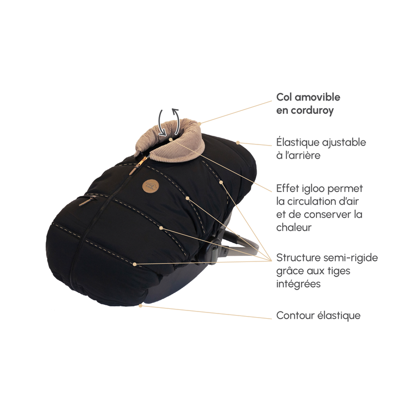 Petit Coulou Housse 3 saisons pour siège d'auto - Cols interchangeables (-30°C à 15°C) - Onyx