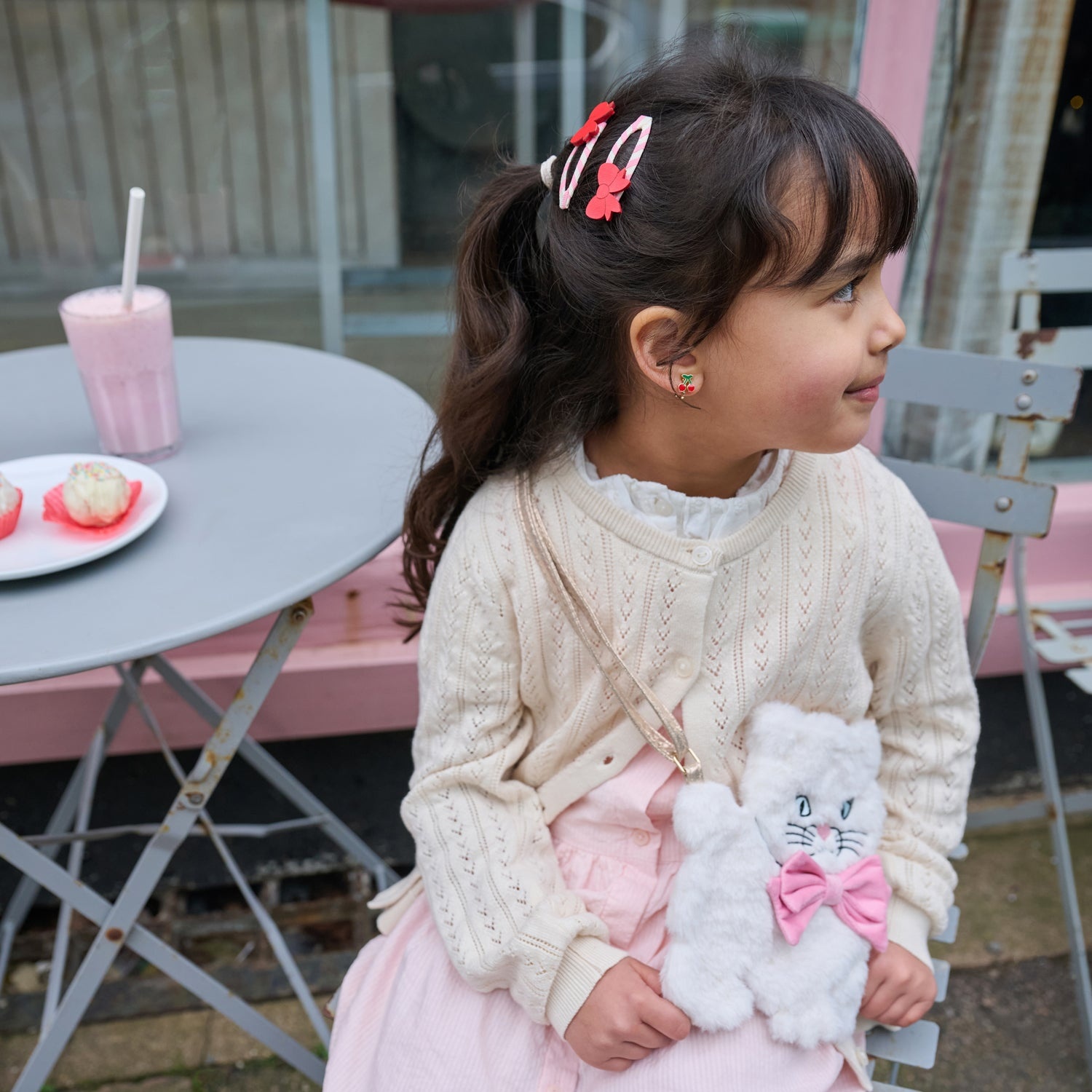 Rockahula barrettes rayées rose avec boucle rouge