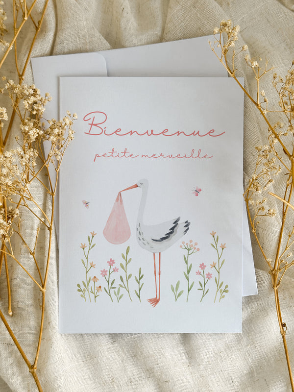 Novembre Boutique Carte de naissance Cigogne