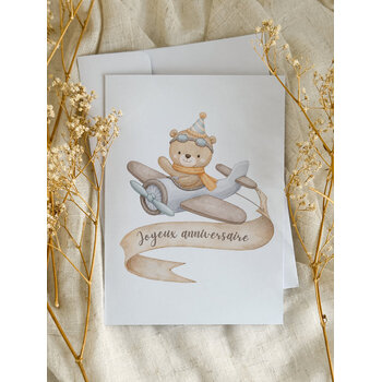 Novembre Boutique Carte d’anniversaire Ourson aviateur