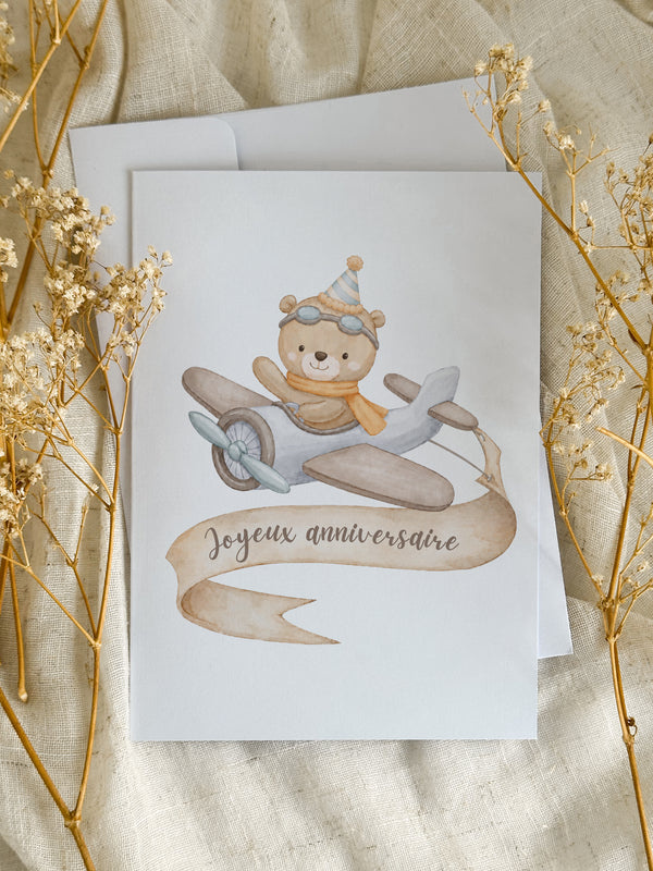Novembre Boutique Carte d’anniversaire Ourson aviateur