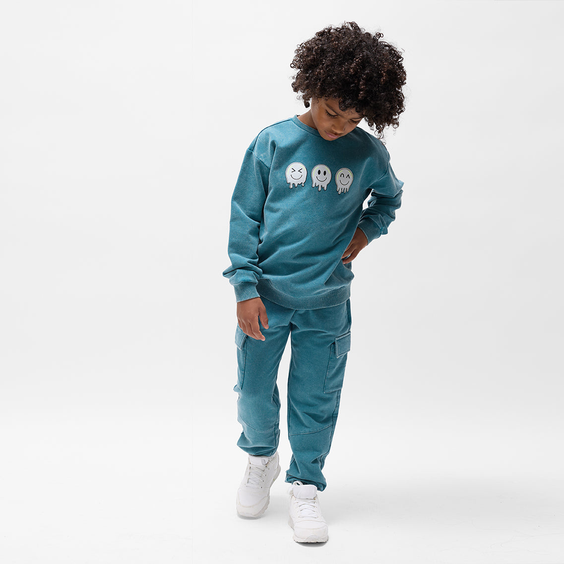 Miles the label Pantalon de jogging cargo en molleton délavé bleu